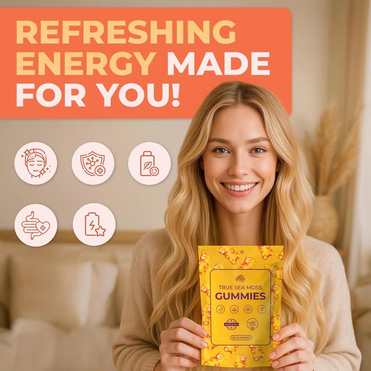 Trueseamoss Sea Moss Gummies – Immune Support, Energy Boost, Skin & Hair Health, Detox with Magnesium, Burdock Root & Bladderwrack – 120 Multiflavor Gummies, Made in the USA