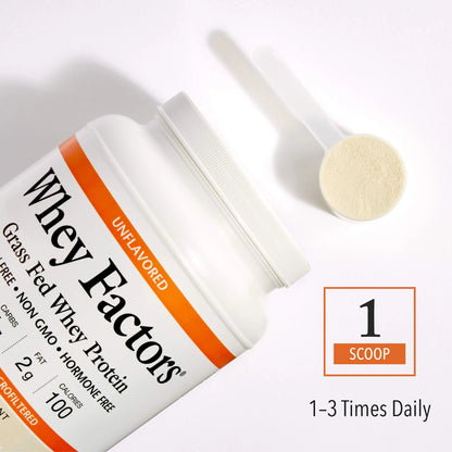 Whey Factors, Grass Fed Whey Protein Concentrate, Aids Muscle Development and Immune Health, Unflavored, 2 Lb