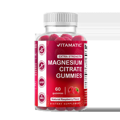 Extra Strength Magnesium Gummies 255 Mg (Elemental Mg) per Serving - 60 Vegan Gummies - Promotes Healthy Relaxation, Muscle, Bone, & Energy Support