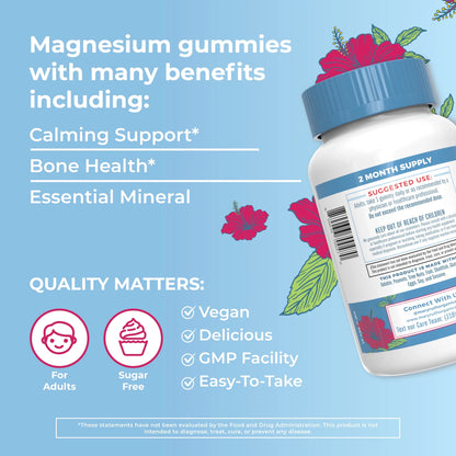 Adult Magnesium Calm Gummies for Bone and Joint Health, Mineral Supplements, Hibiscus, 30 Count