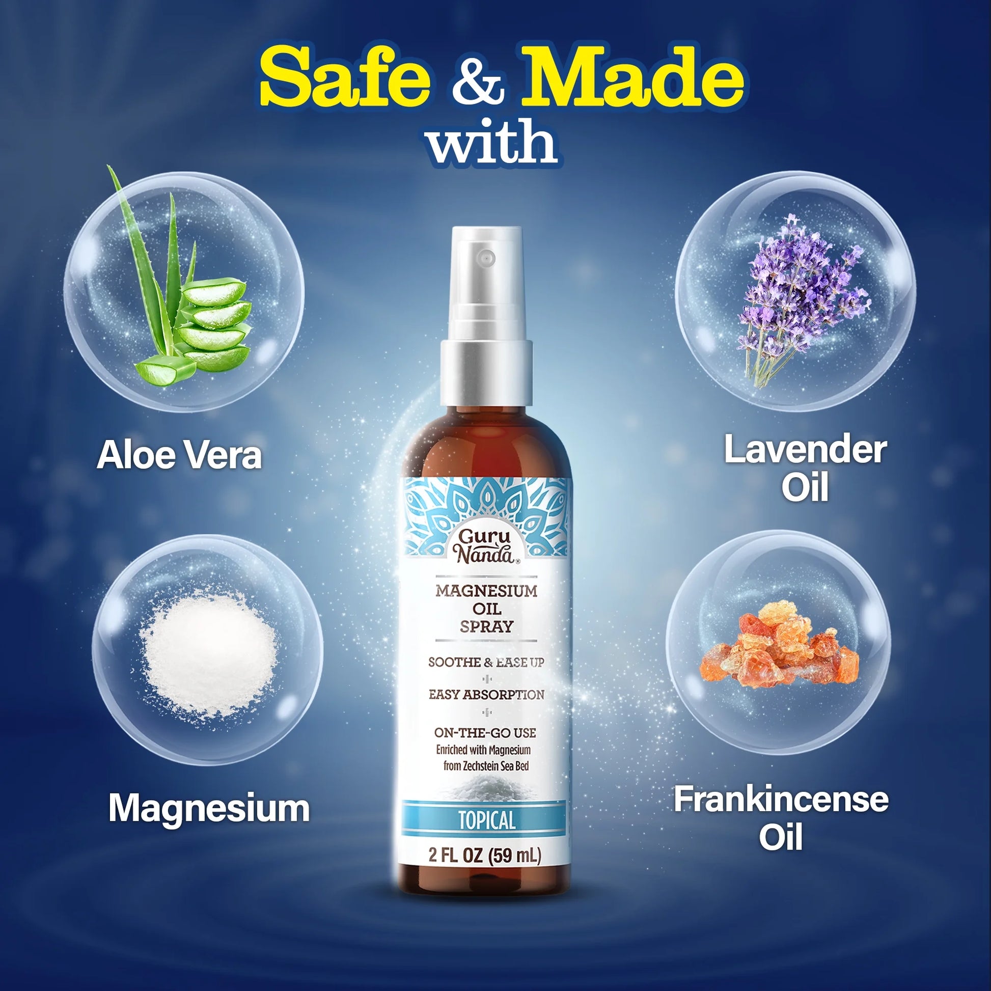 Magnesium Oil Spray for Muscle Relief & Soothing Aches - Quick Absorbing- 2Oz