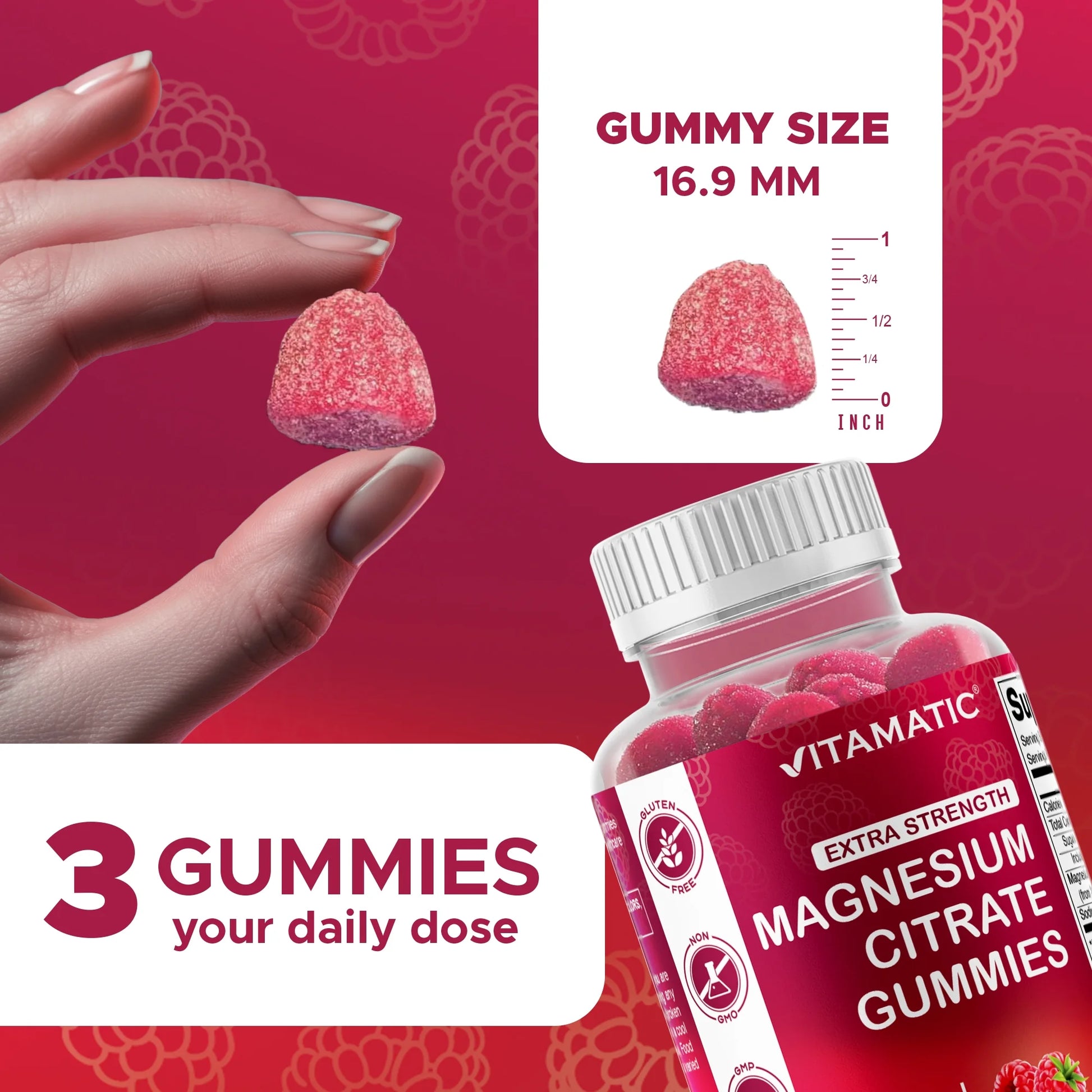 Extra Strength Magnesium Gummies 255 Mg (Elemental Mg) per Serving - 60 Vegan Gummies - Promotes Healthy Relaxation, Muscle, Bone, & Energy Support