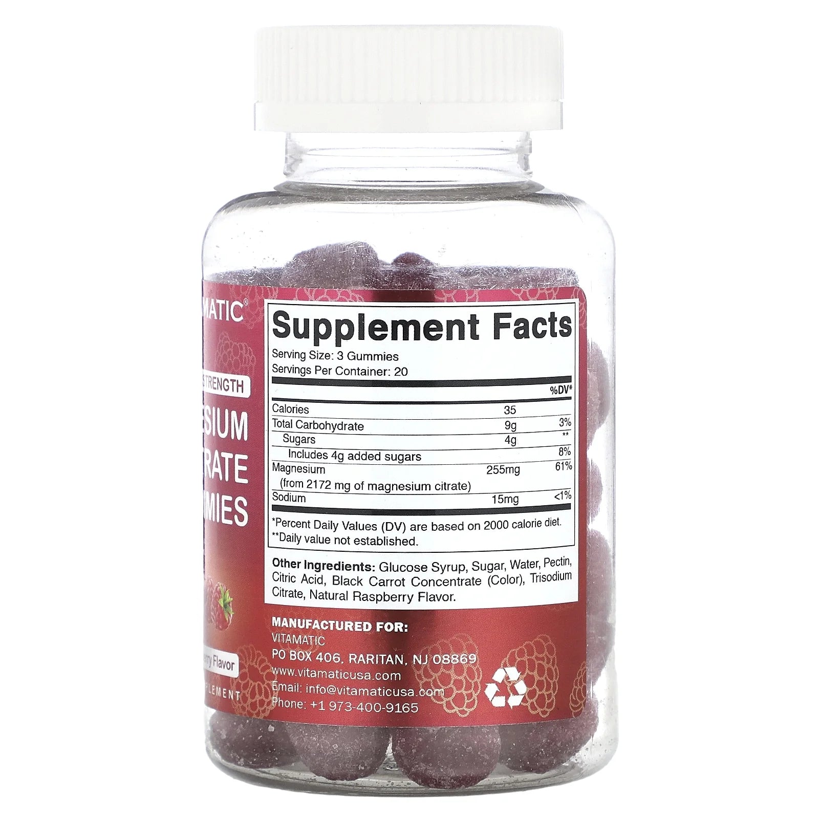 Extra Strength Magnesium Gummies 255 Mg (Elemental Mg) per Serving - 60 Vegan Gummies - Promotes Healthy Relaxation, Muscle, Bone, & Energy Support