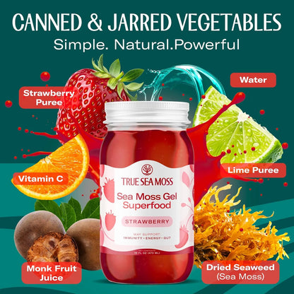 Wildcrafted Irish Sea Moss Gel Superfood - Strawberry, Pack of 3 Organic Seamoss - Made in USA