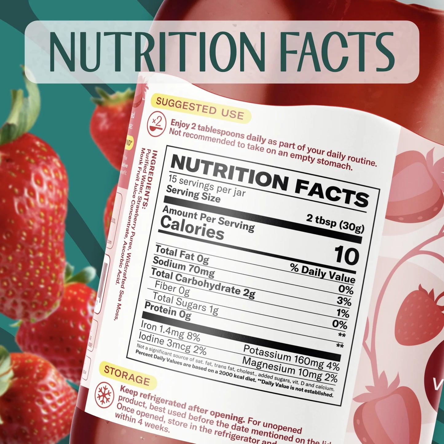 Wildcrafted Irish Sea Moss Gel Superfood - Strawberry, Pack of 3 Organic Seamoss - Made in USA