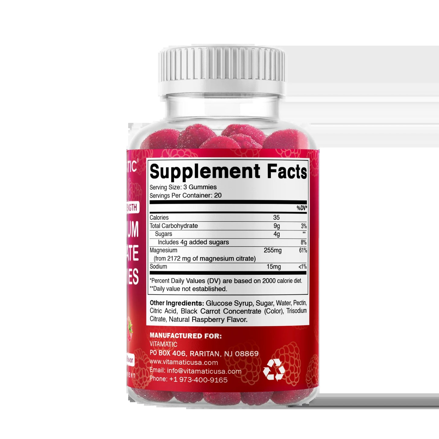 Extra Strength Magnesium Gummies 255 Mg (Elemental Mg) per Serving - 60 Vegan Gummies - Promotes Healthy Relaxation, Muscle, Bone, & Energy Support