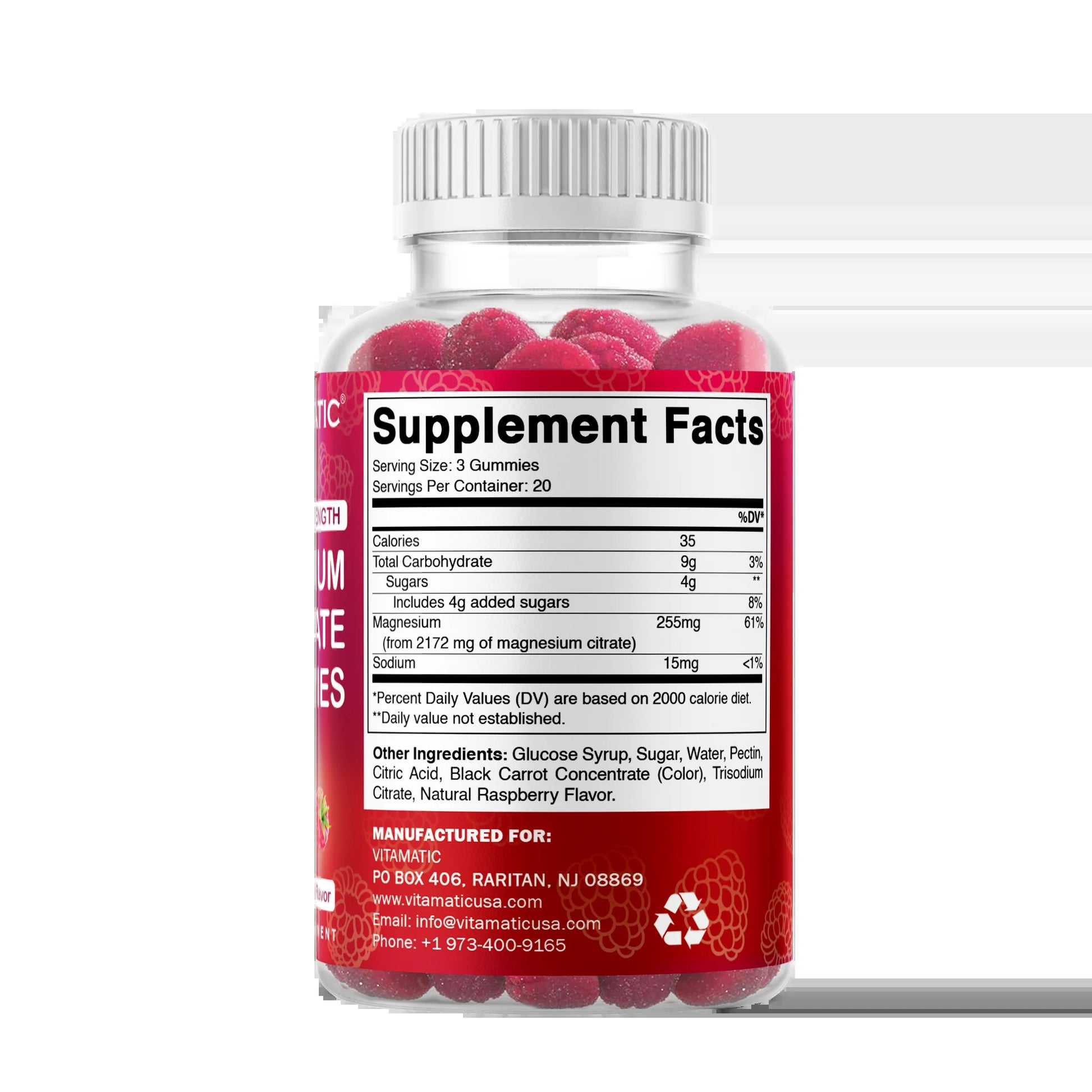 Extra Strength Magnesium Gummies 255 Mg (Elemental Mg) per Serving - 60 Vegan Gummies - Promotes Healthy Relaxation, Muscle, Bone, & Energy Support