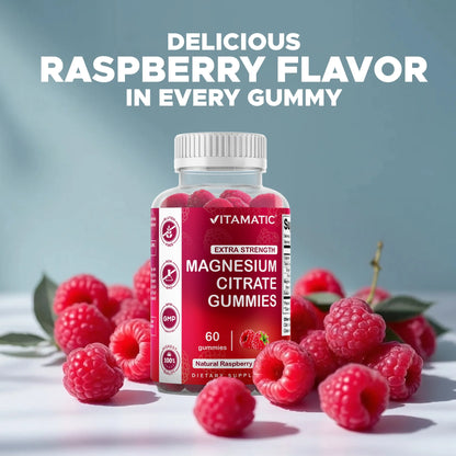 Extra Strength Magnesium Gummies 255 Mg (Elemental Mg) per Serving - 60 Vegan Gummies - Promotes Healthy Relaxation, Muscle, Bone, & Energy Support