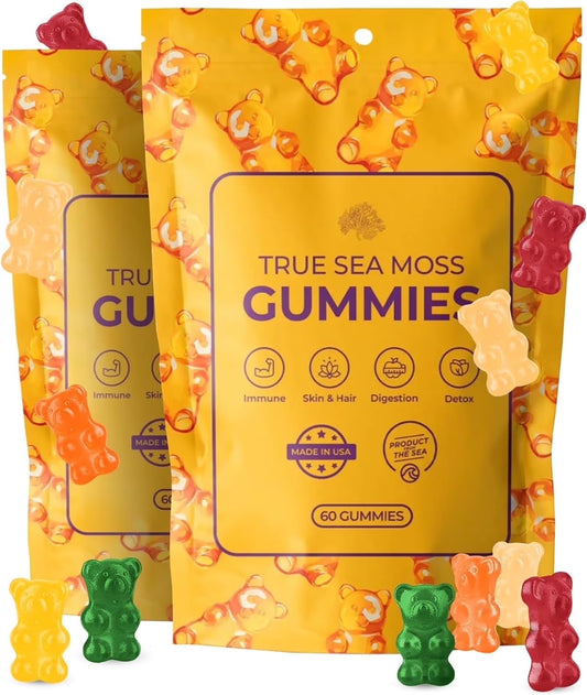 Trueseamoss Sea Moss Gummies – Immune Support, Energy Boost, Skin & Hair Health, Detox with Magnesium, Burdock Root & Bladderwrack – 120 Multiflavor Gummies, Made in the USA